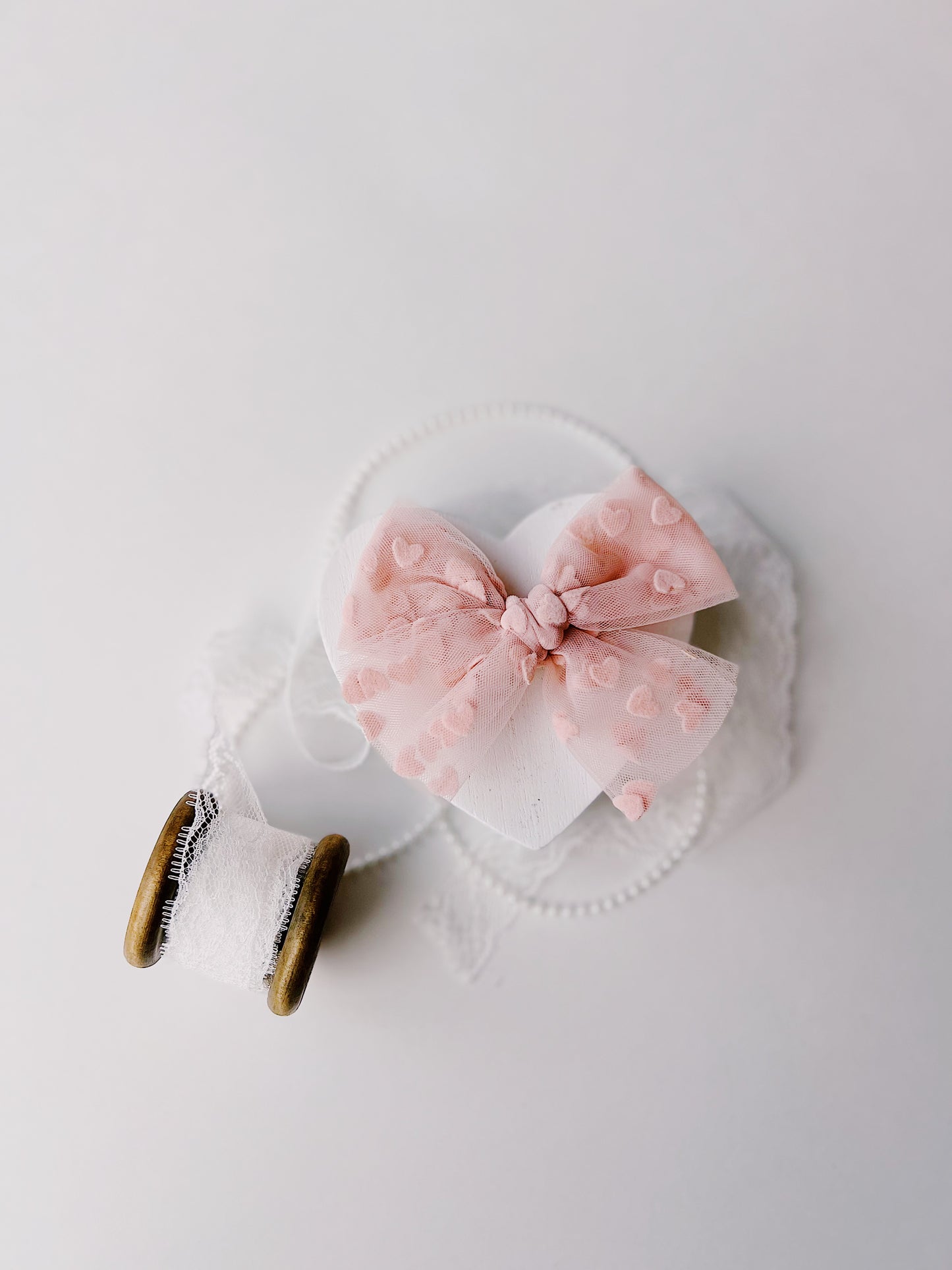 Pink Heart Tulle Bow