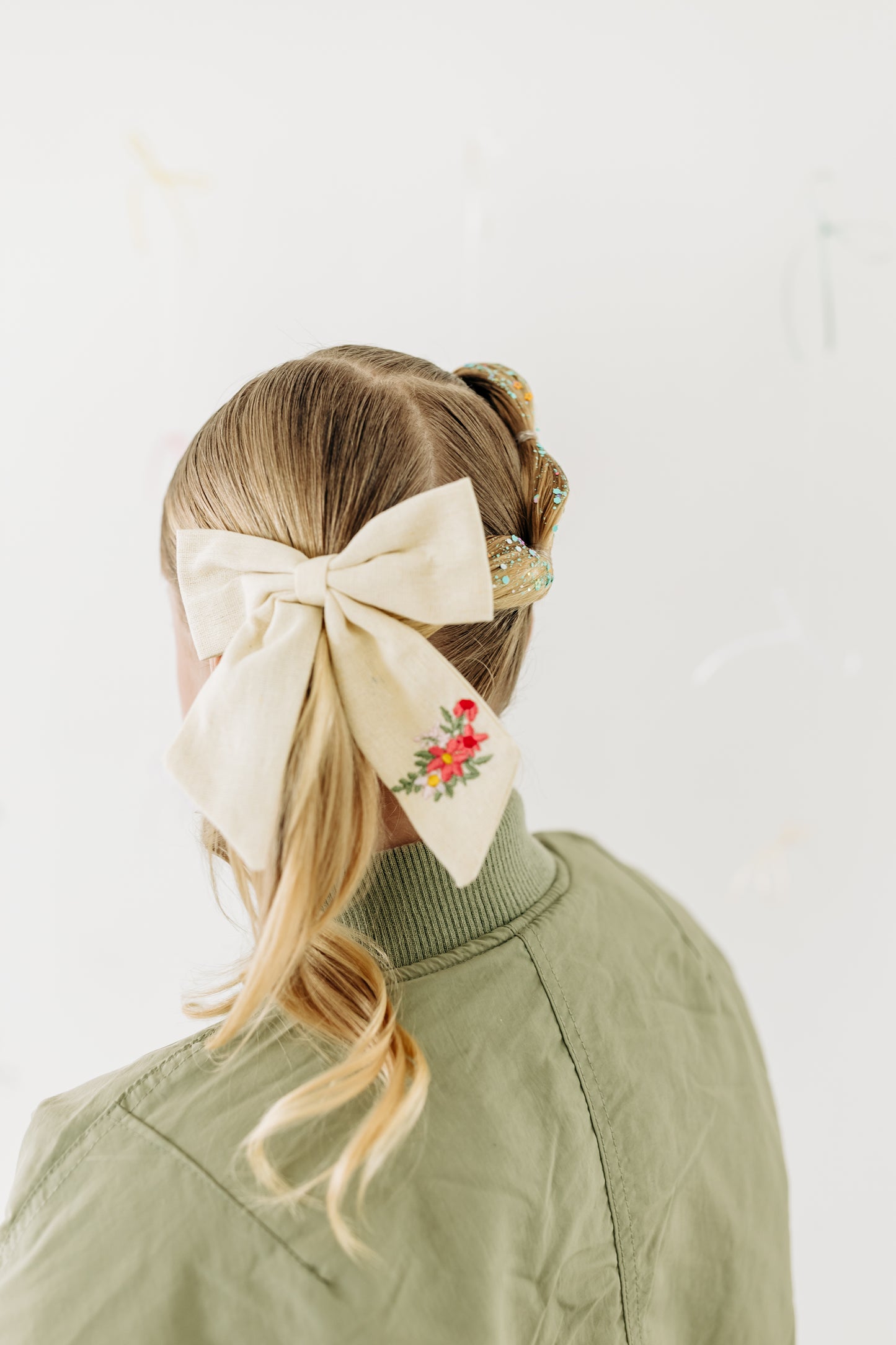 Cream Embroidered Bow