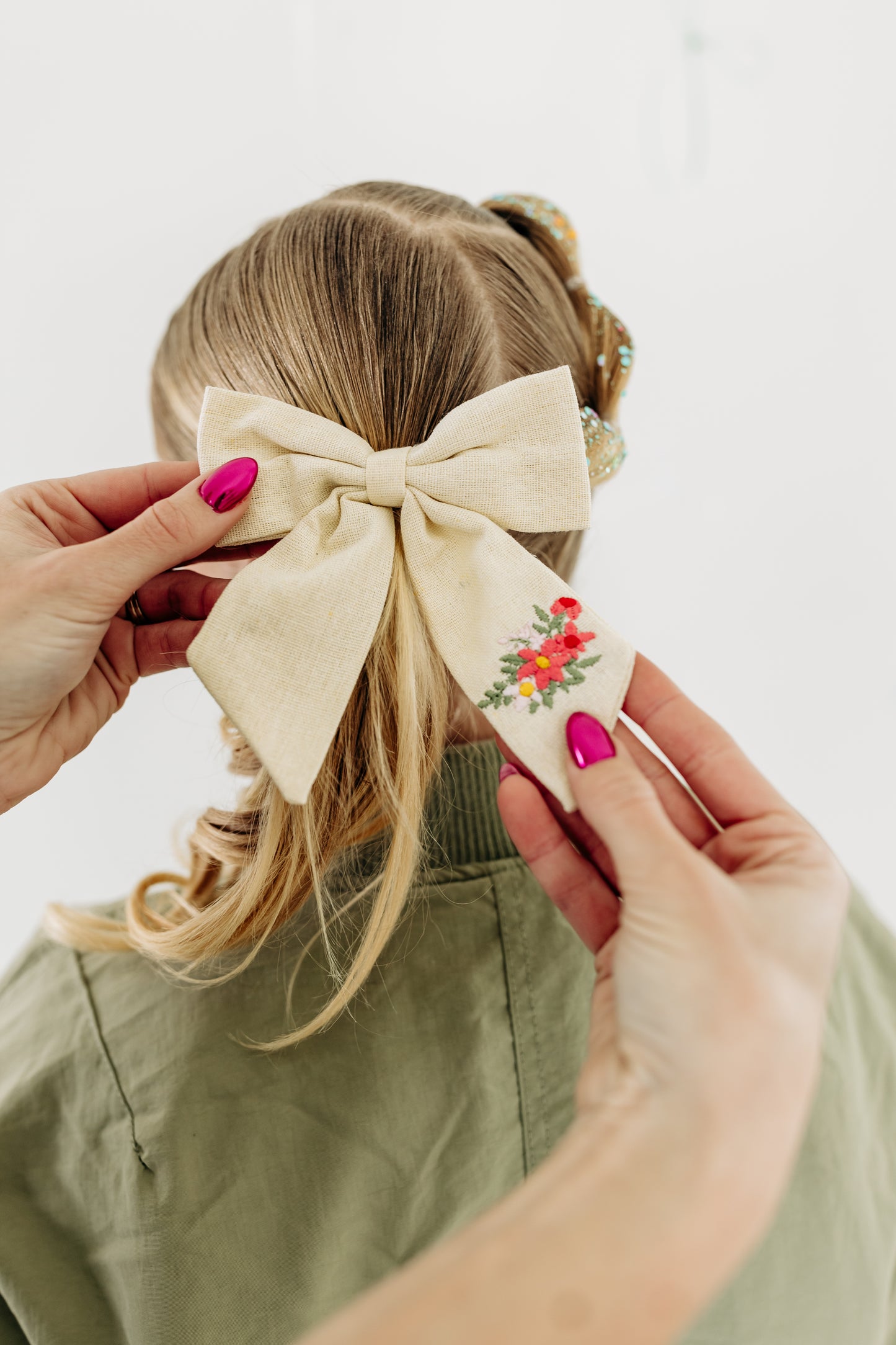 Cream Embroidered Bow