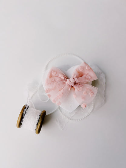 Pink Heart Tulle Bow