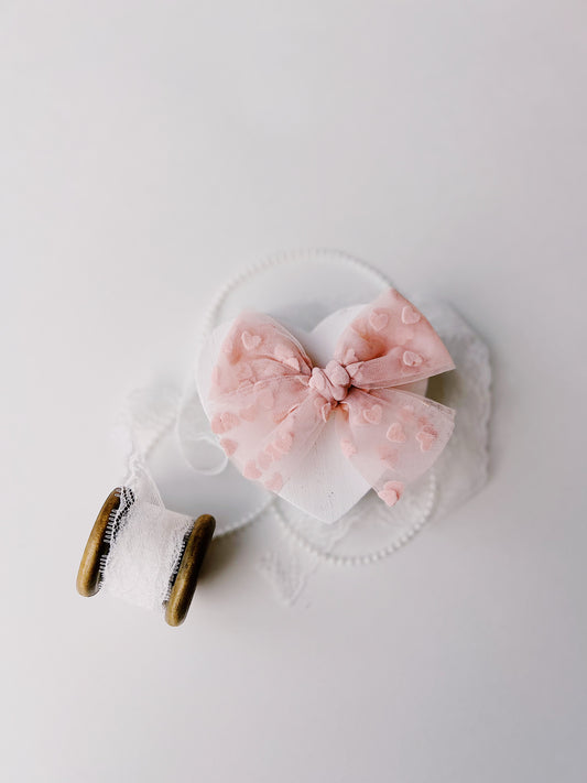 Pink Heart Tulle Bow