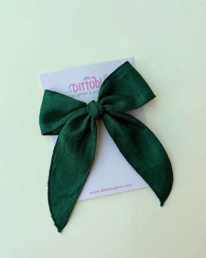 Green Linen Bow