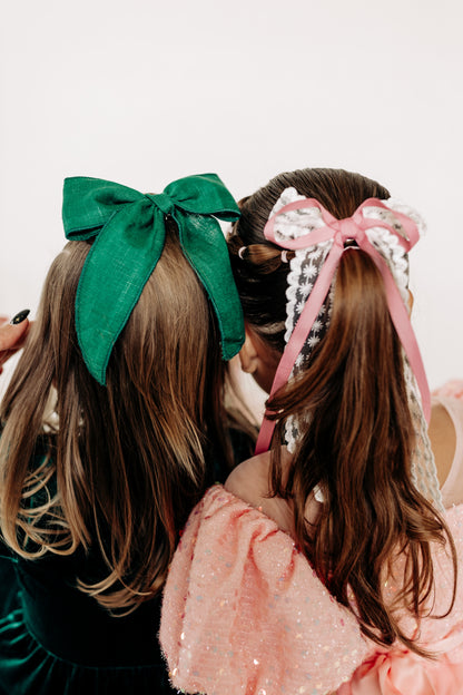 Green Linen Bow