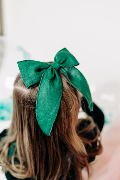Green Linen Bow