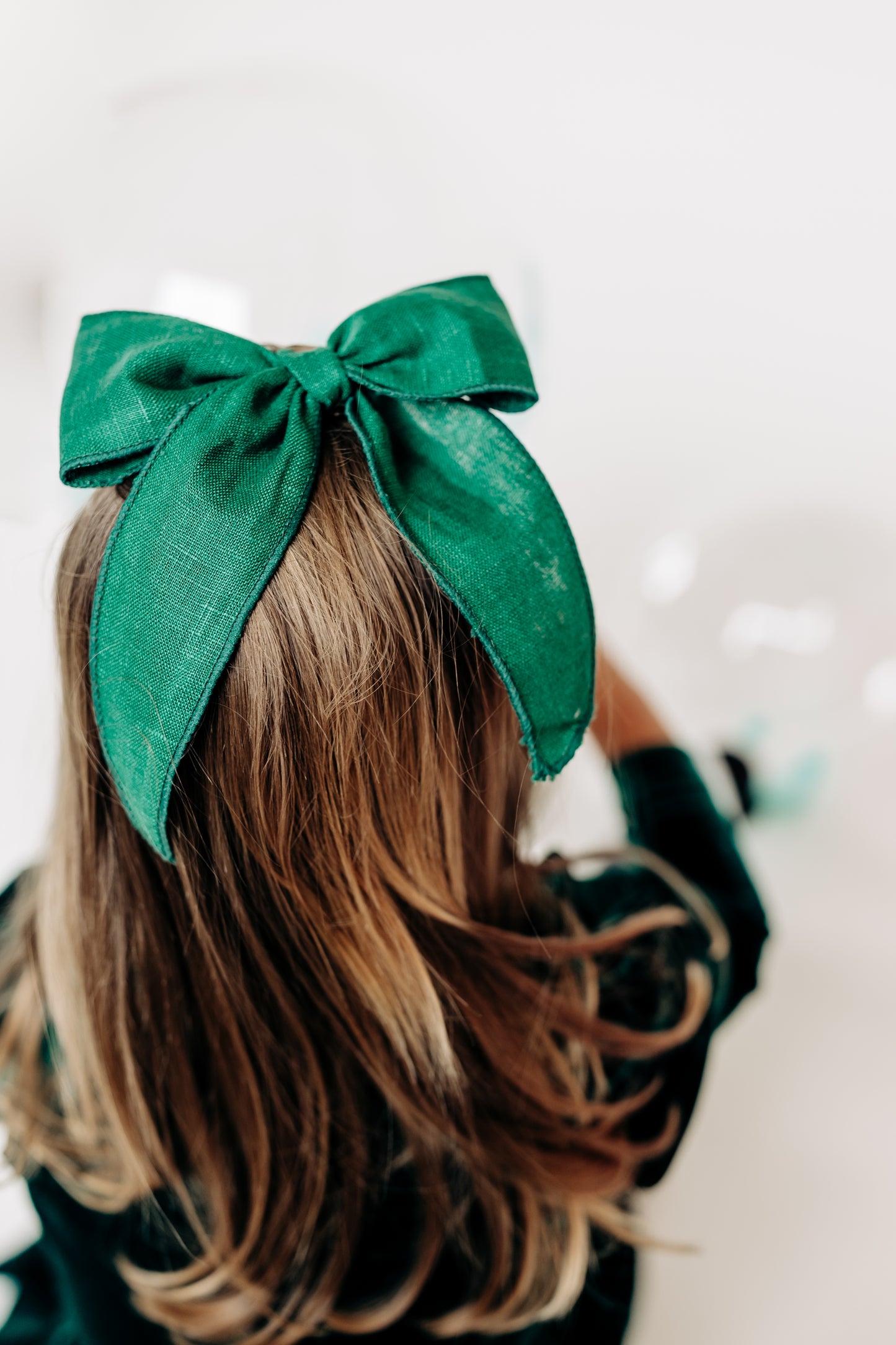 Green Linen Bow