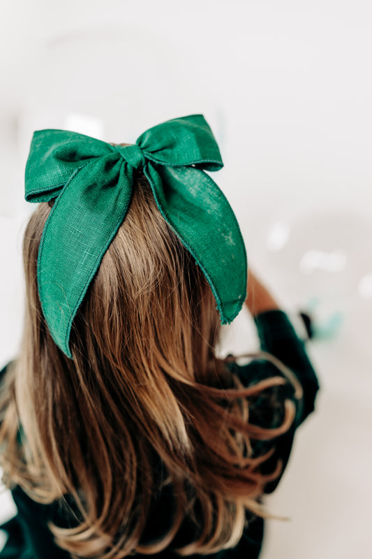 Green Linen Bow
