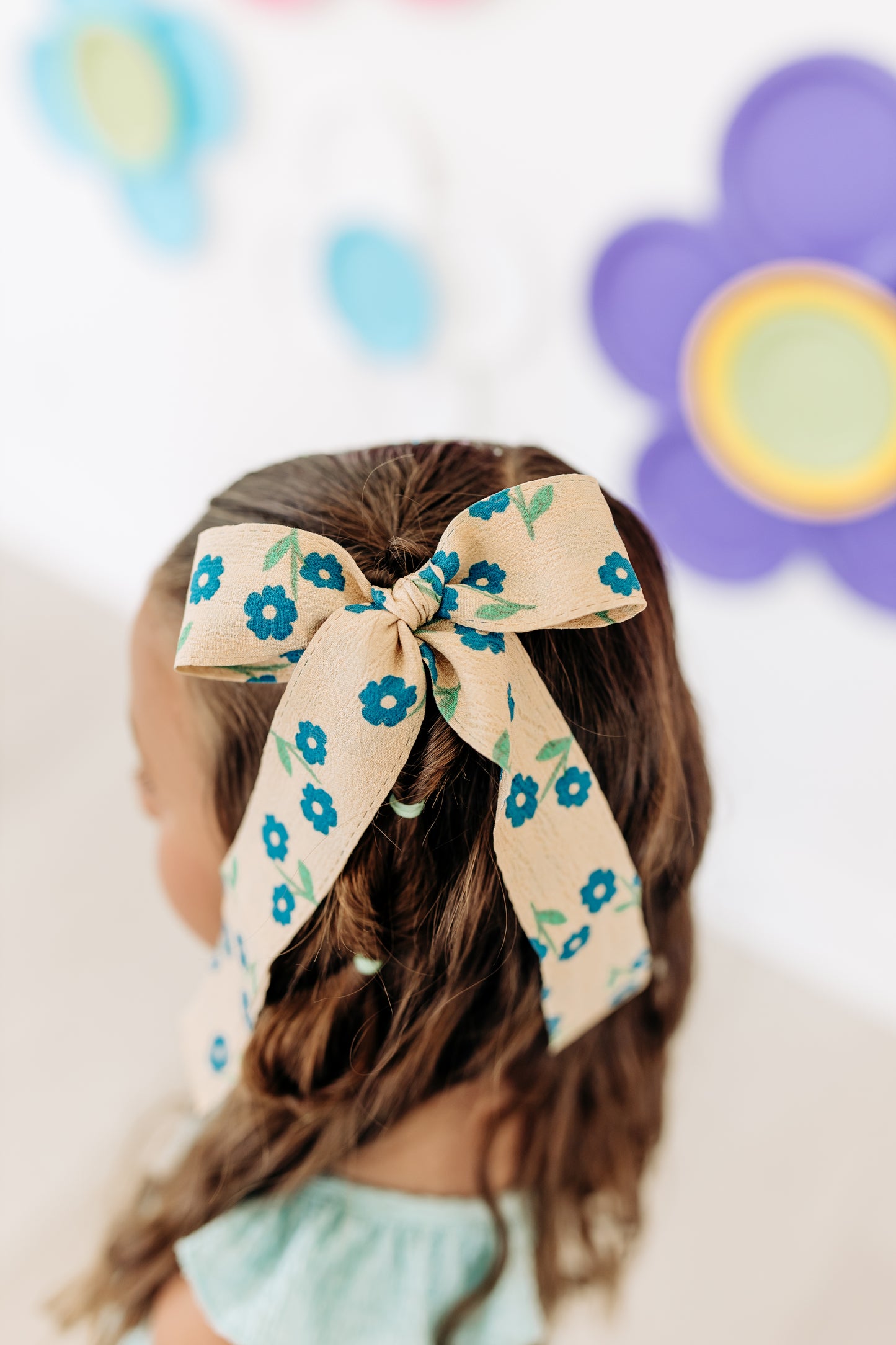 Blue Floral Longtail Bow