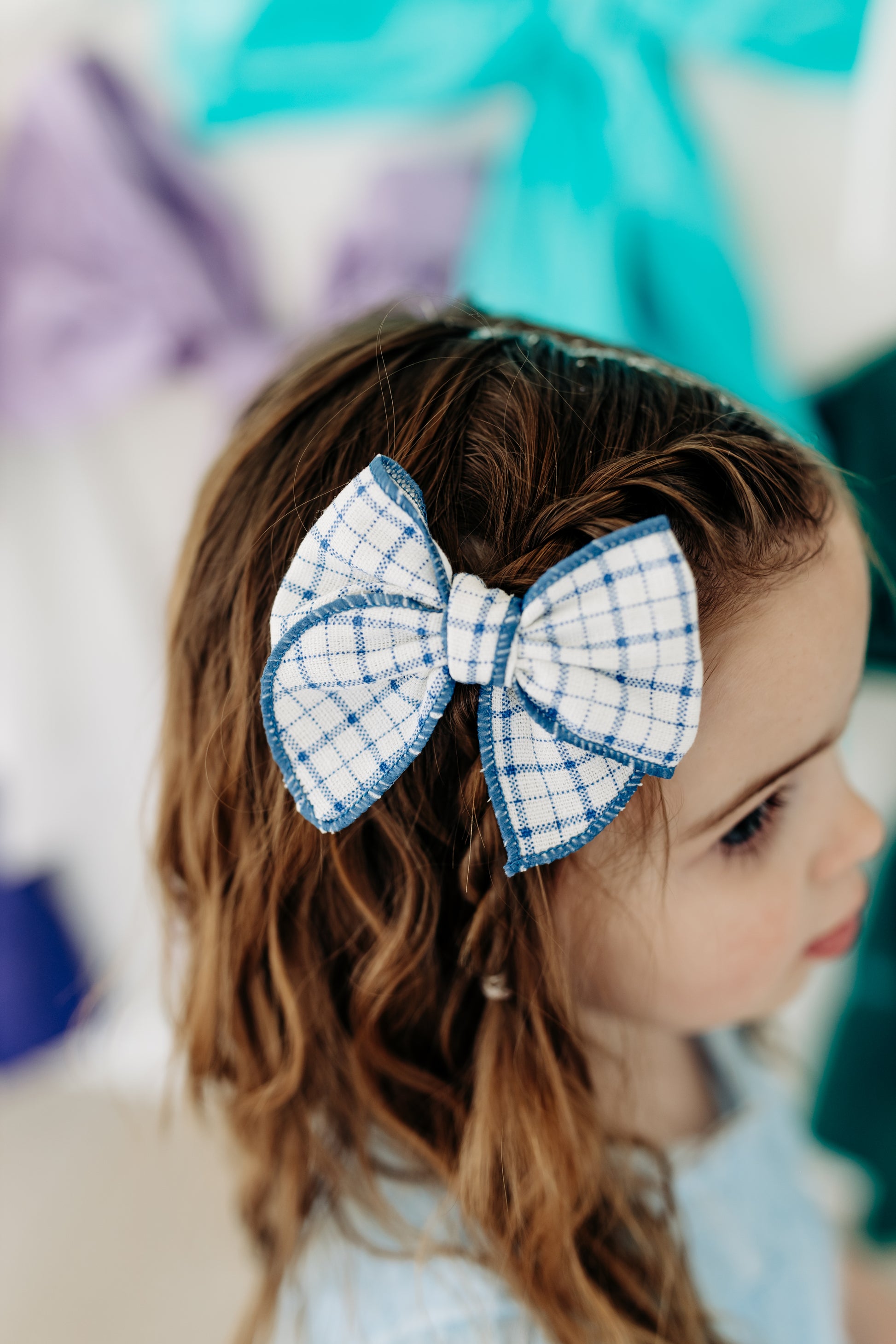 Blue Plaid Bow